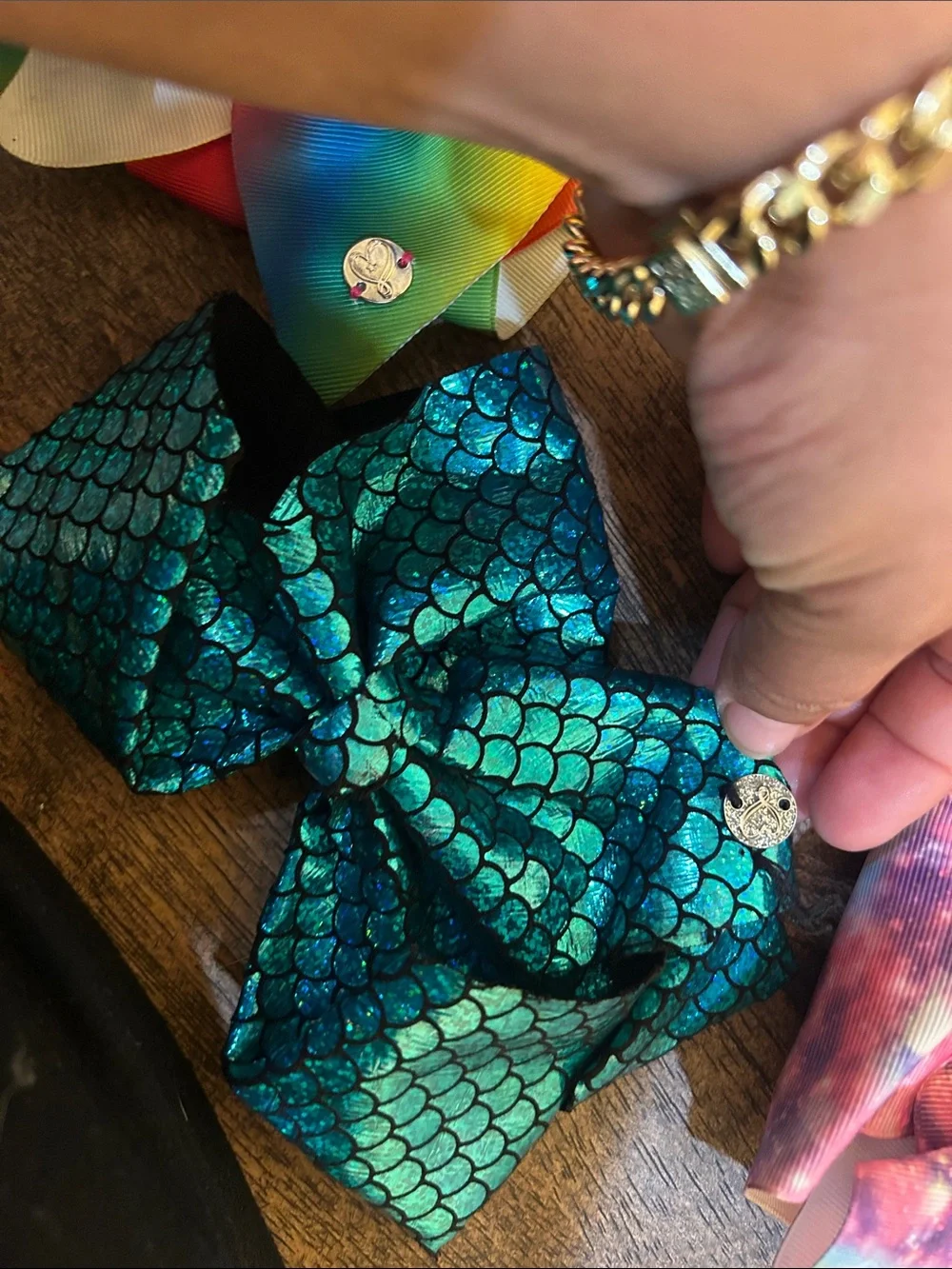 Kids Rainbow & Teal Hair Bow Set - Colorful Sequin and Galaxy Styles